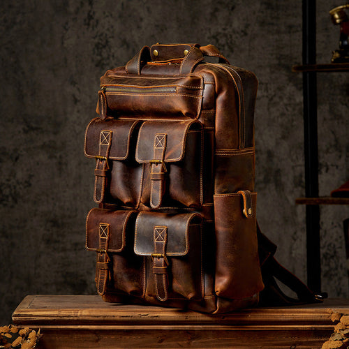 17-Inch Retro Full-Grain Leather Laptop Backpack