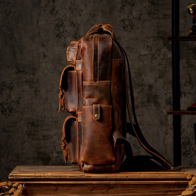 17-Inch Retro Full-Grain Leather Laptop Backpack
