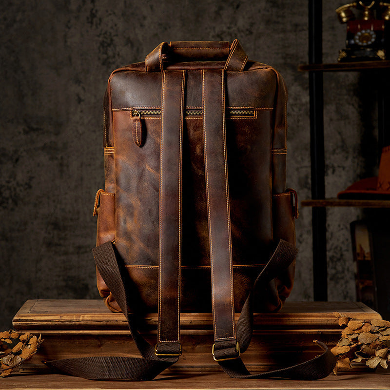 17-Inch Retro Full-Grain Leather Laptop Backpack