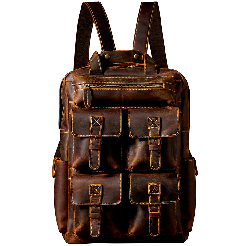 17-Inch Retro Full-Grain Leather Laptop Backpack