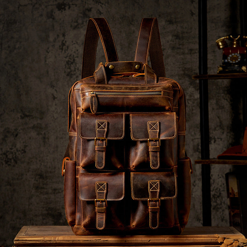 17-Inch Retro Full-Grain Leather Laptop Backpack