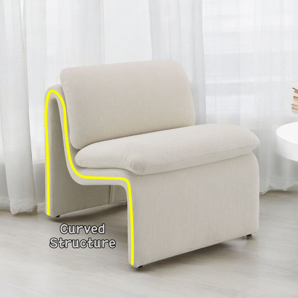 Curved Shape Accent Chair with Premium Fabric Upholstery - Beige or Green