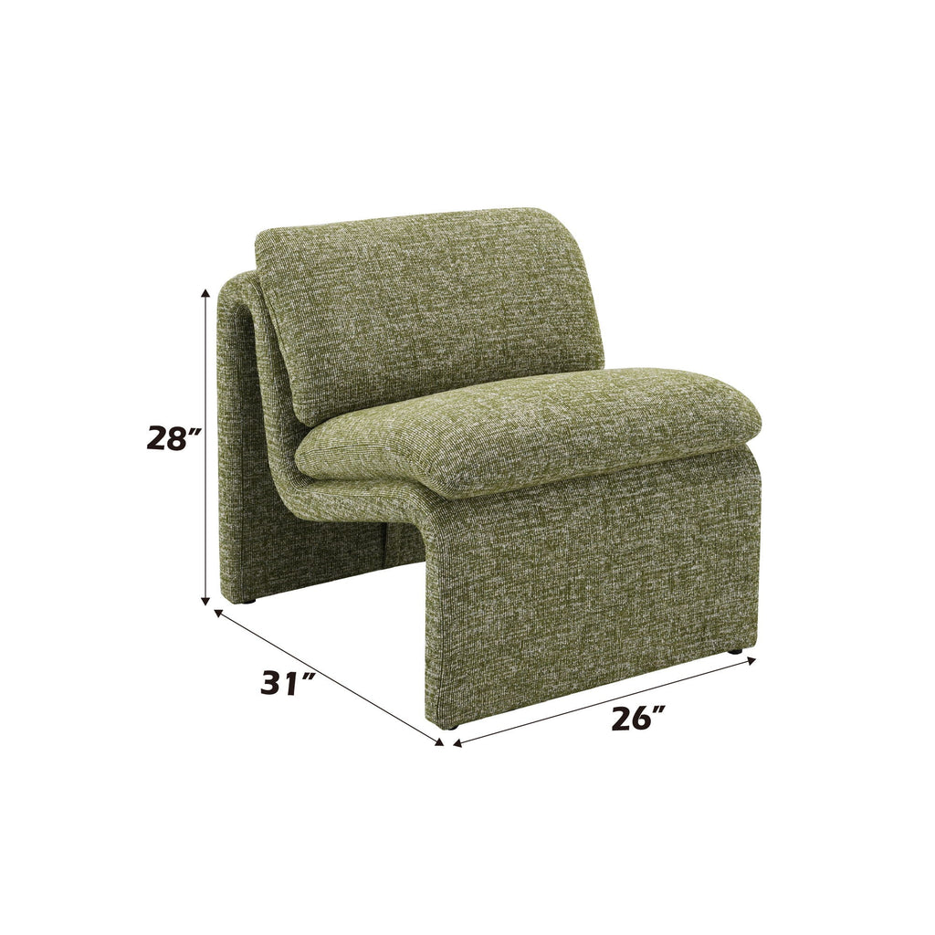 Curved Shape Accent Chair with Premium Fabric Upholstery - Beige or Green