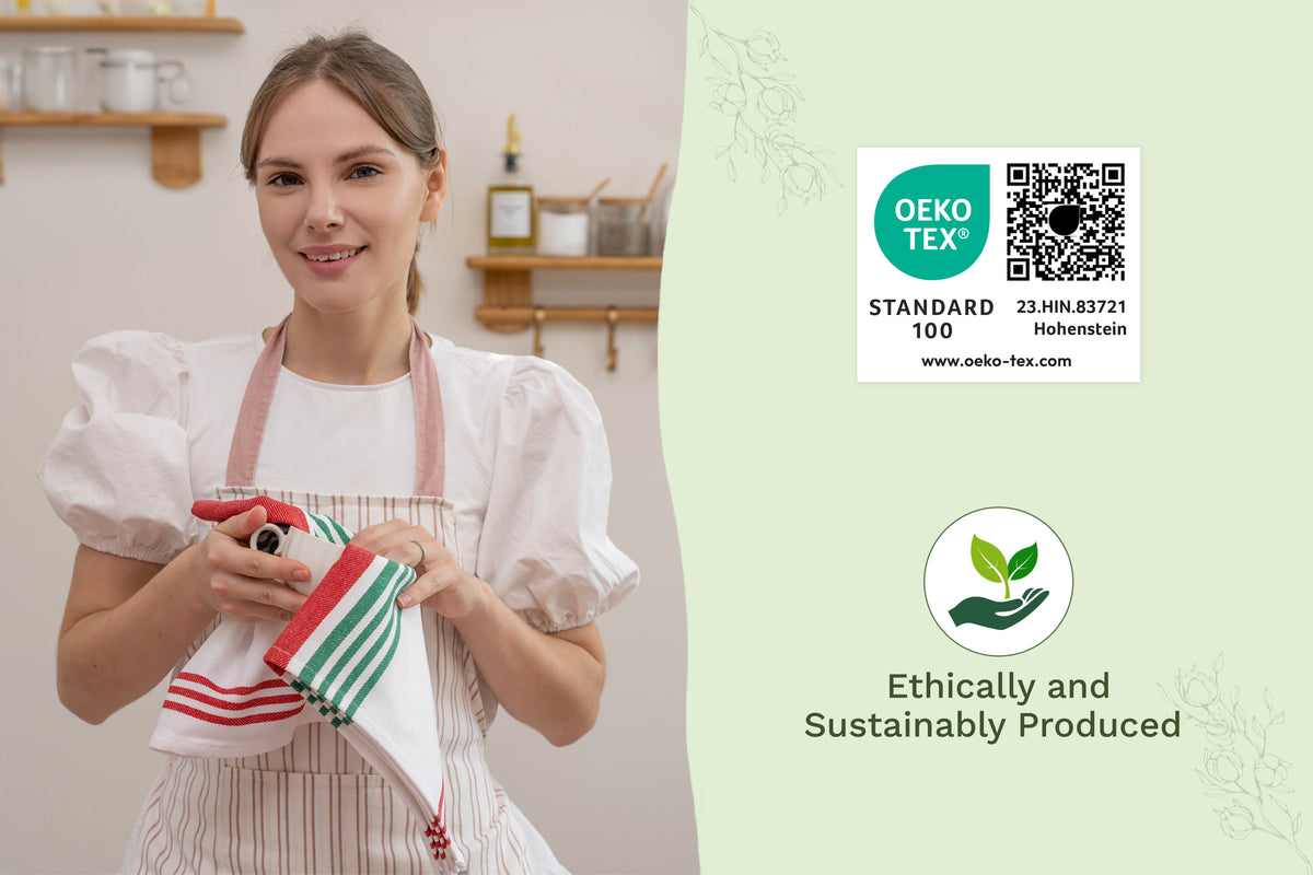 Organic Cotton Striped Kitchen Towels — Set of 6