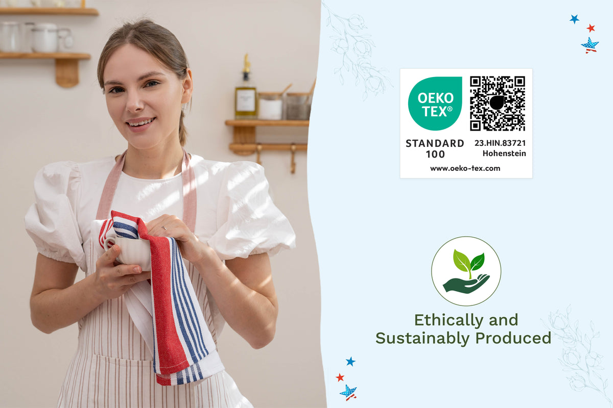 Organic Cotton Striped Kitchen Towels — Set of 6