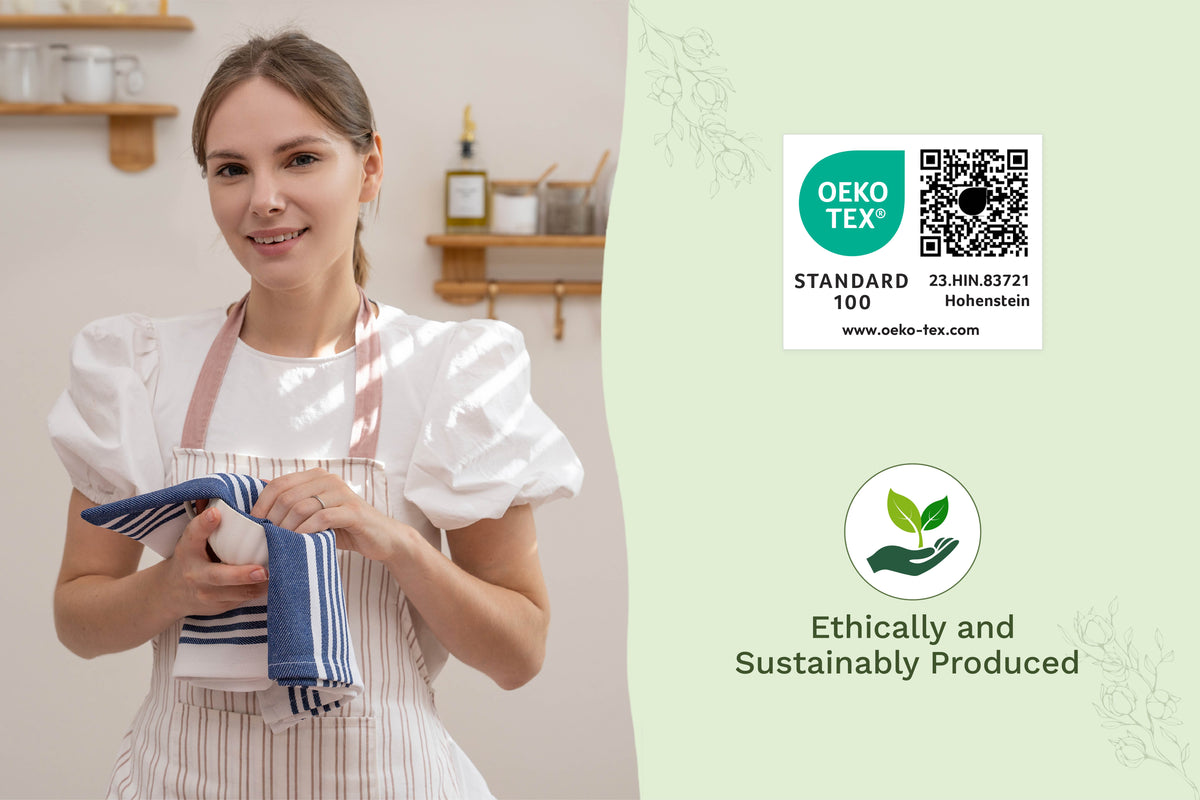 Organic Cotton Striped Kitchen Towels — Set of 6