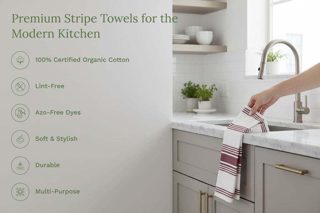 Organic Cotton Striped Kitchen Towels — Set of 6