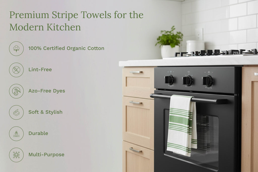 Organic Cotton Striped Kitchen Towels — Set of 6