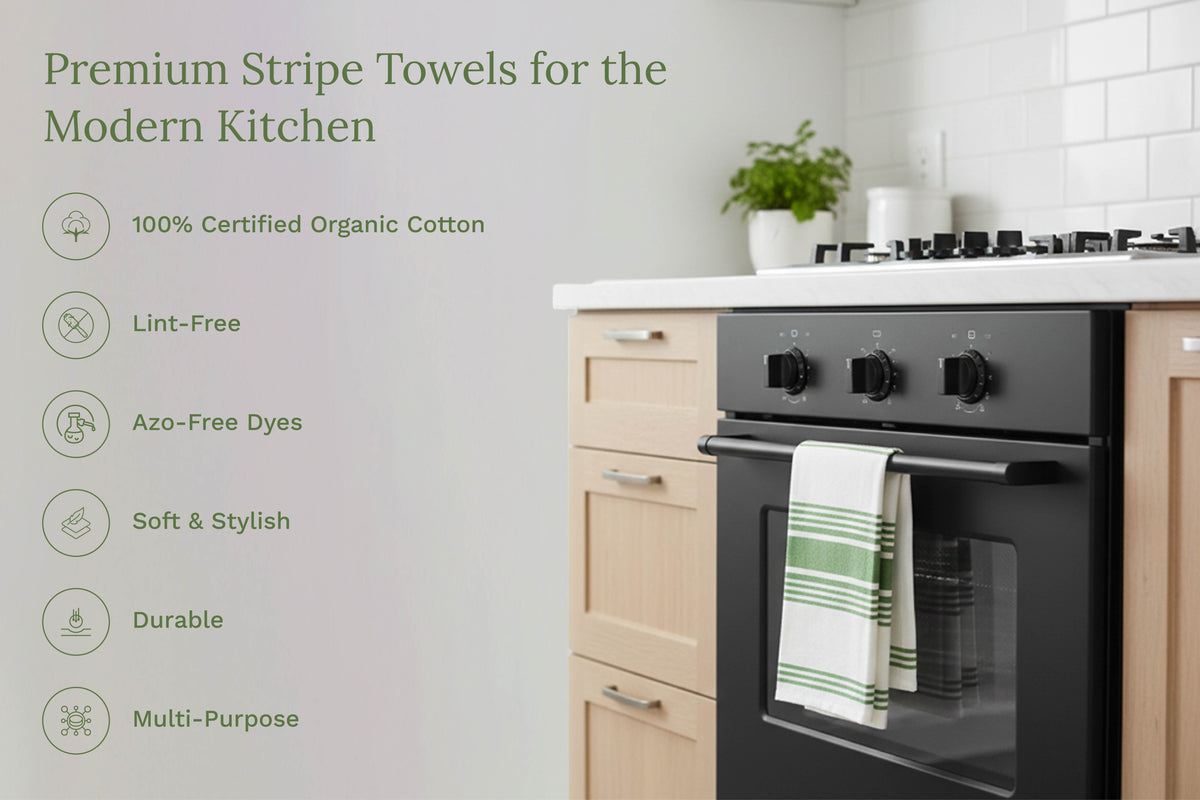 Organic Cotton Striped Kitchen Towels — Set of 6