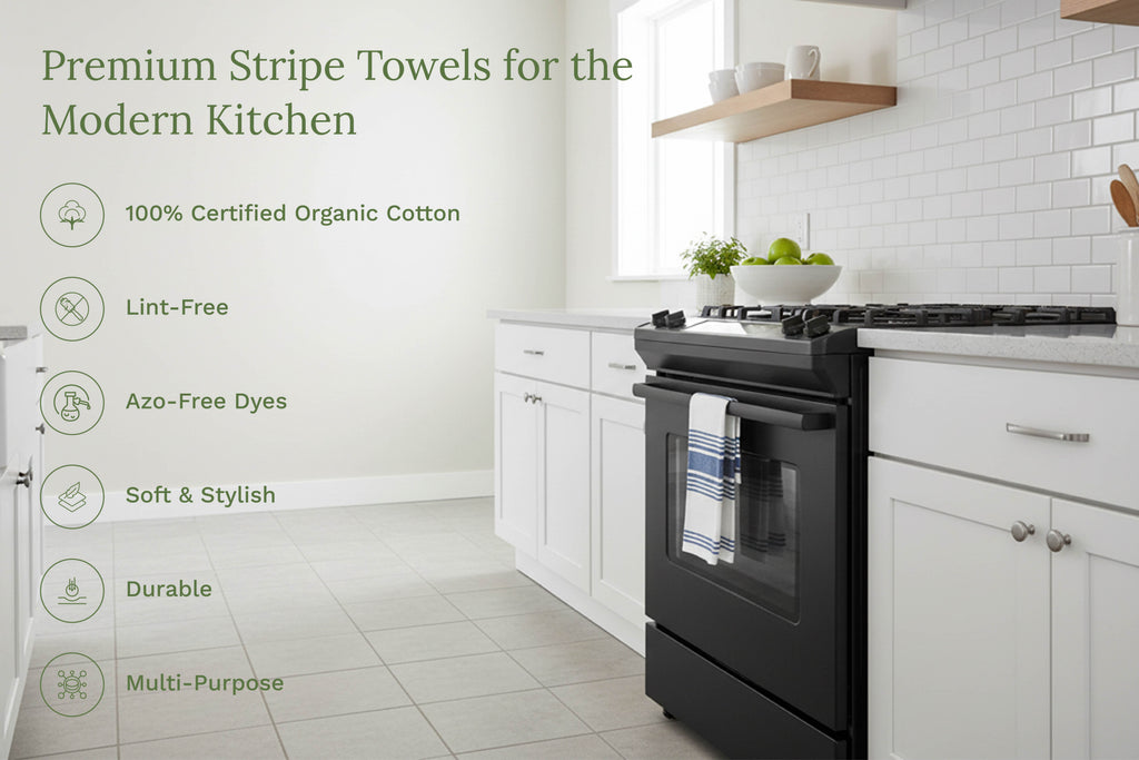 Organic Cotton Striped Kitchen Towels — Set of 6