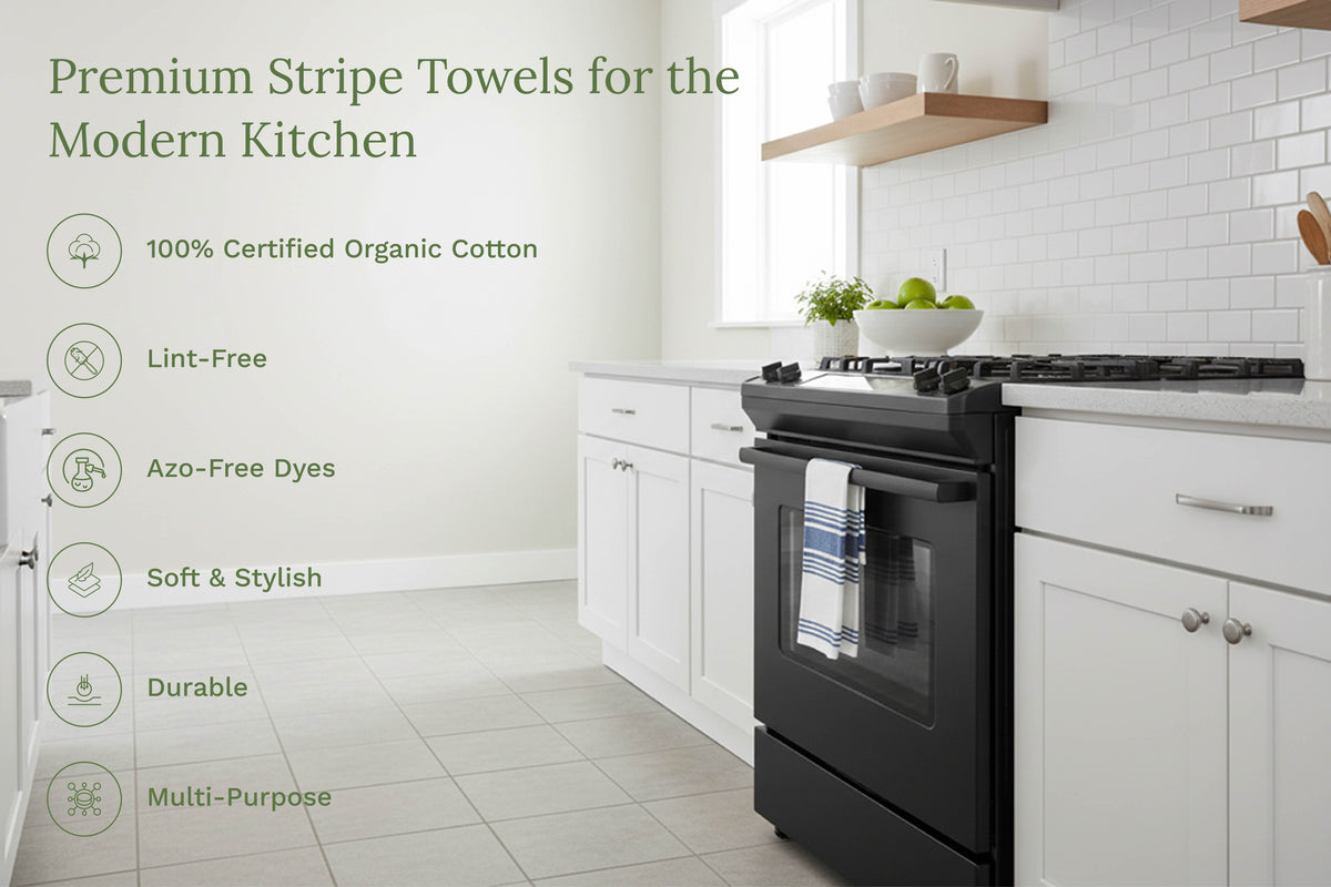 Organic Cotton Striped Kitchen Towels — Set of 6