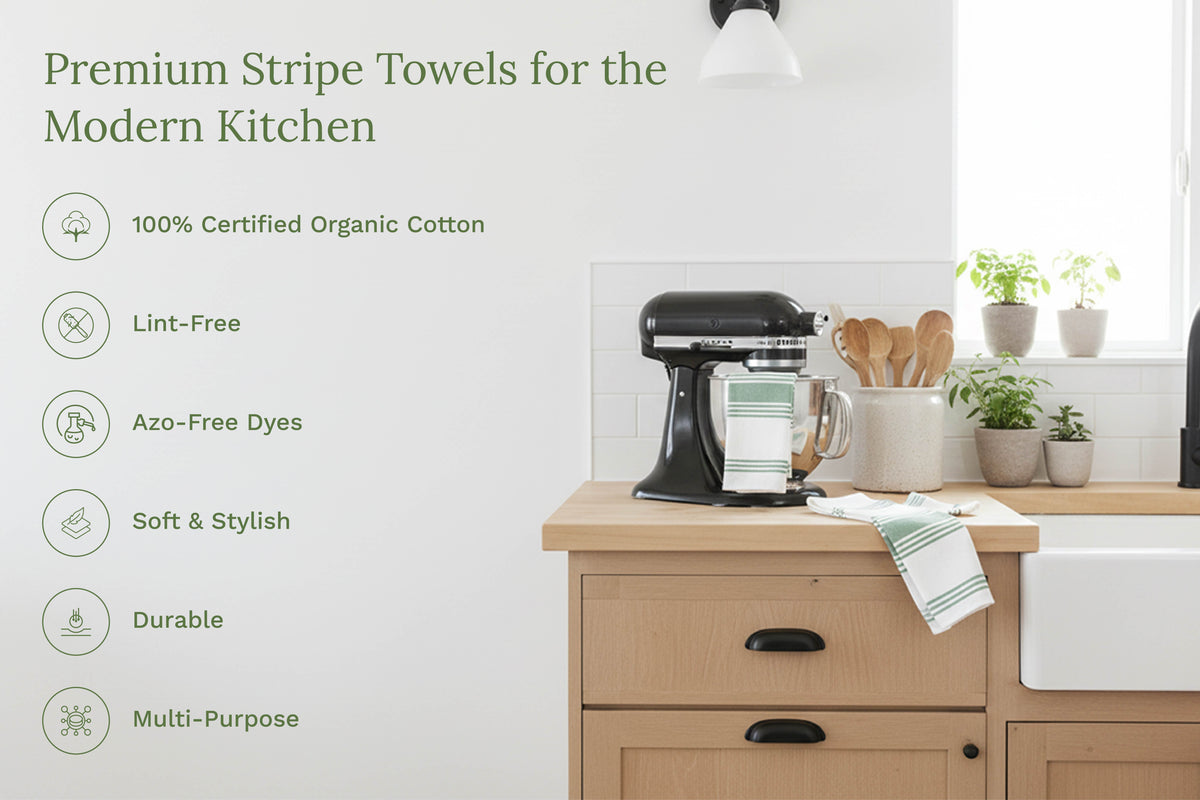 Organic Cotton Striped Kitchen Towels — Set of 6