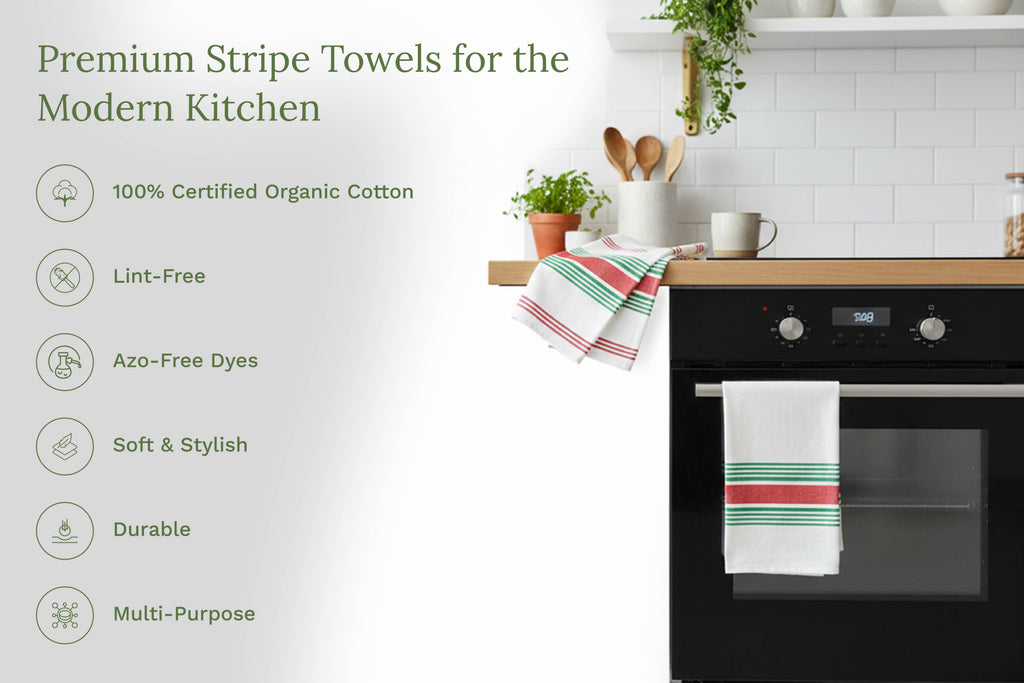 Organic Cotton Striped Kitchen Towels — Set of 6