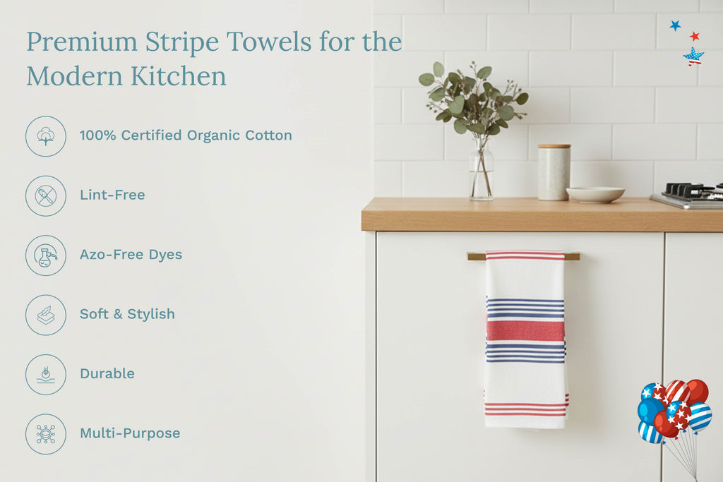 Organic Cotton Striped Kitchen Towels — Set of 6