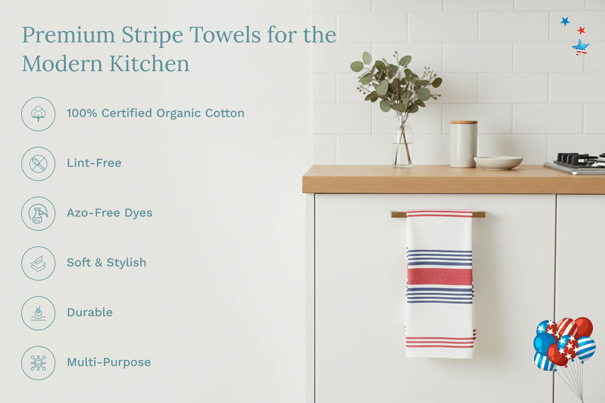 Organic Cotton Striped Kitchen Towels — Set of 6