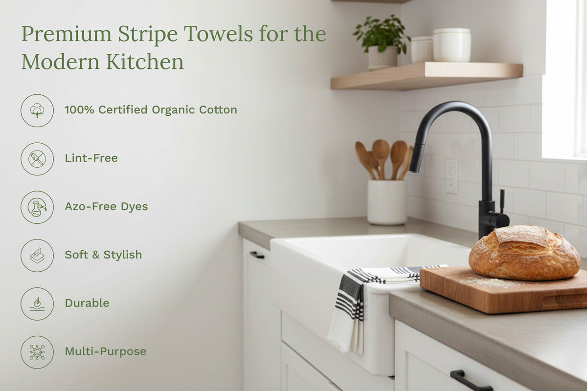 Organic Cotton Striped Kitchen Towels — Set of 6