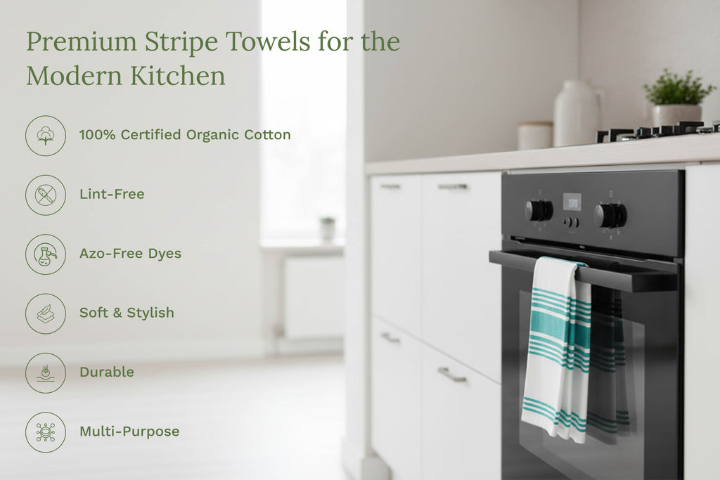 Organic Cotton Striped Kitchen Towels — Set of 6