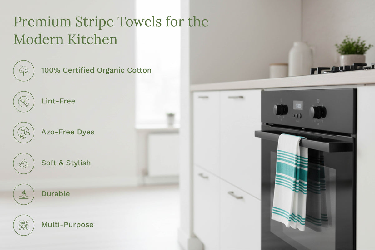 Organic Cotton Striped Kitchen Towels — Set of 6