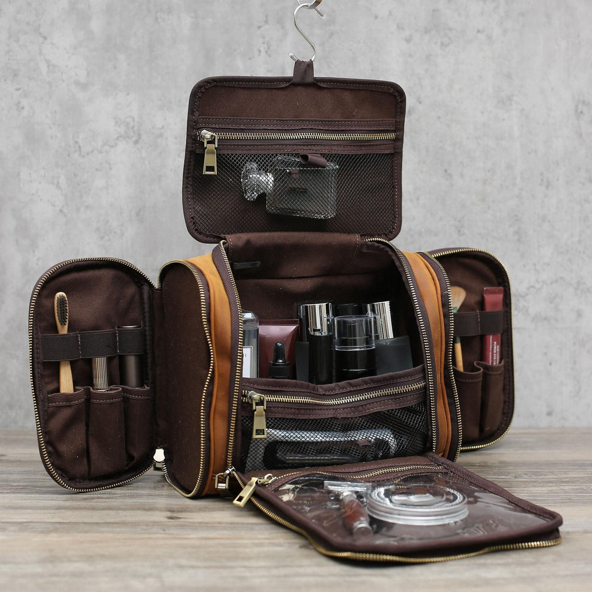 Personalized Hanging Leather Toiletry Bag