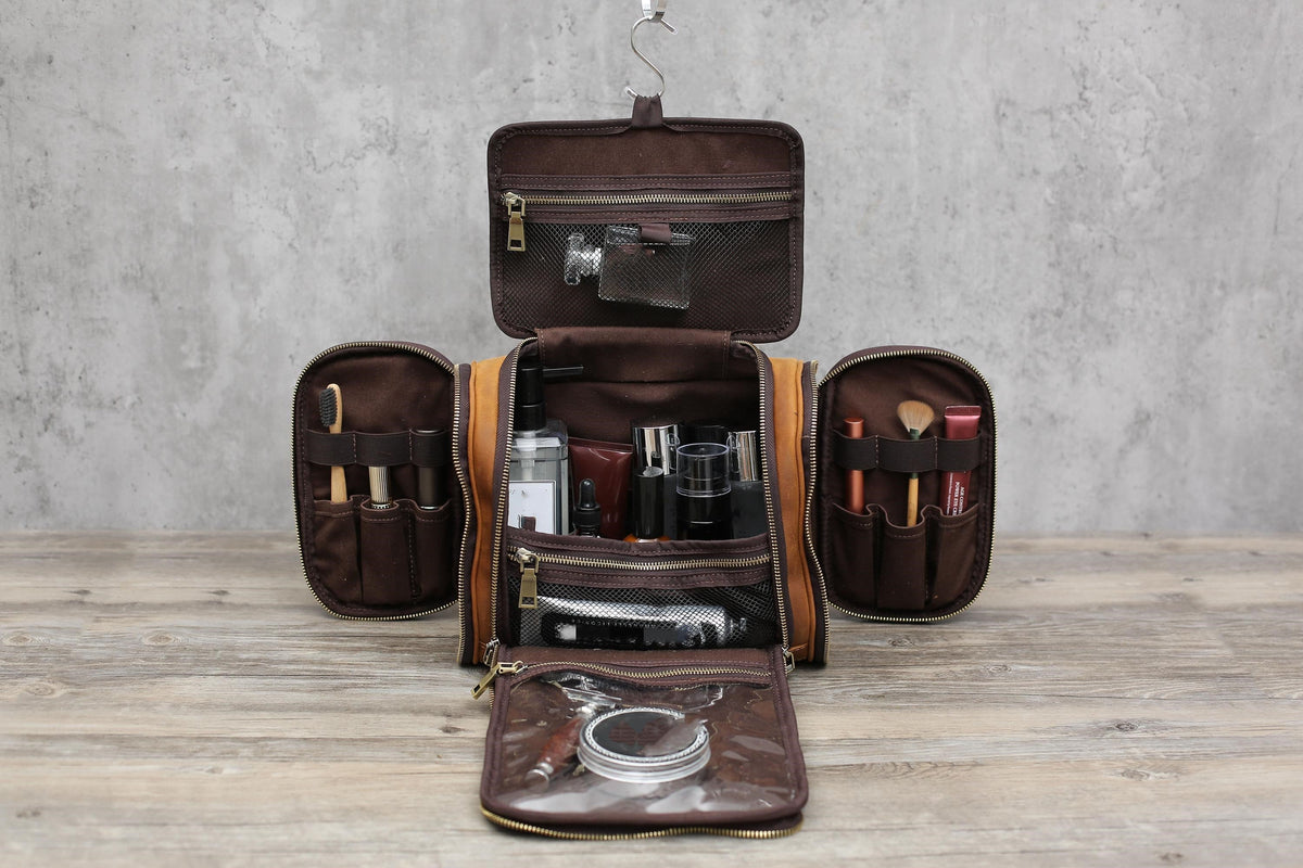 Personalized Hanging Leather Toiletry Bag