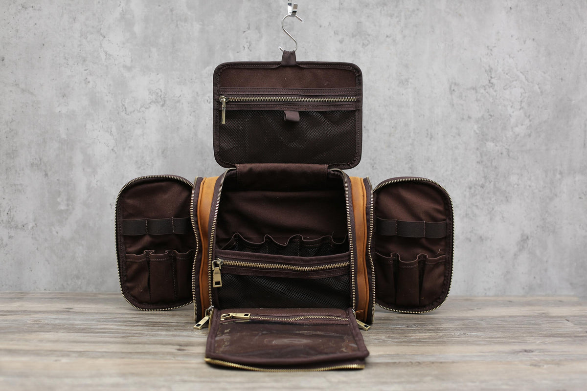 Personalized Hanging Leather Toiletry Bag