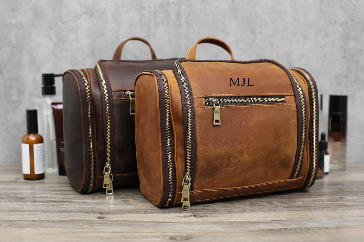 Personalized Hanging Leather Toiletry Bag