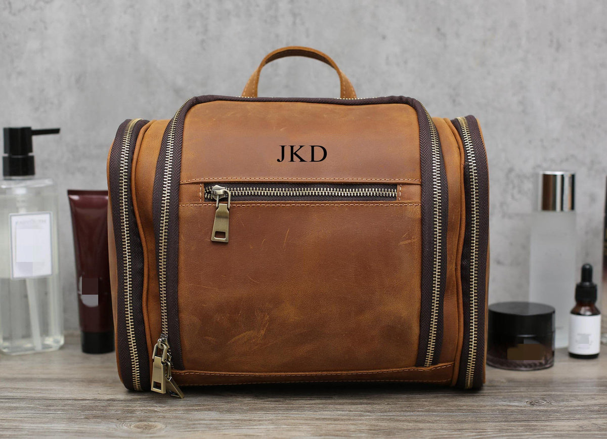 Personalized Hanging Leather Toiletry Bag