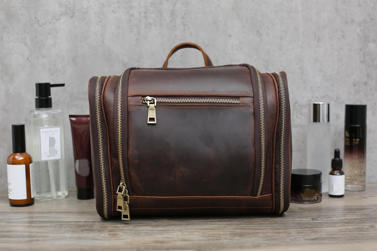 Personalized Hanging Leather Toiletry Bag