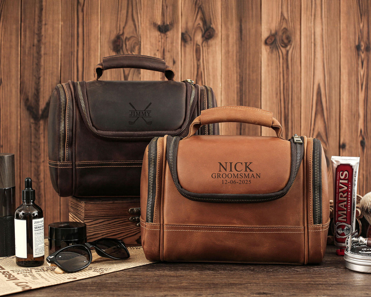 Personalized Full-Grain Leather Toiletry Bag