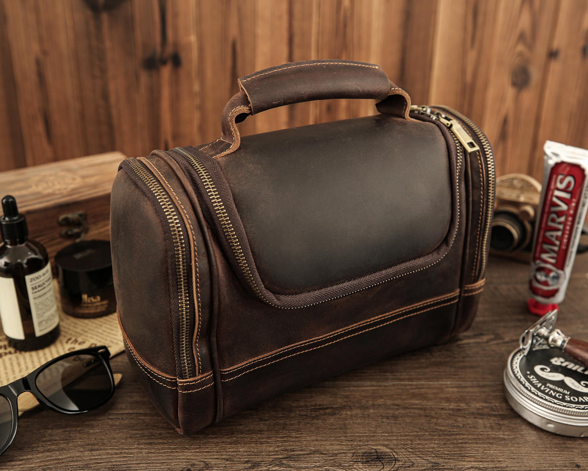 Personalized Full-Grain Leather Toiletry Bag