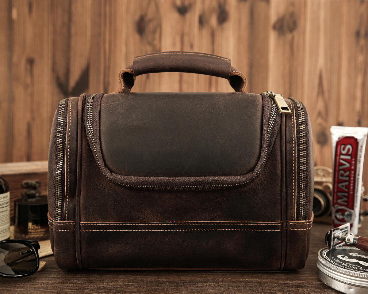 Personalized Full-Grain Leather Toiletry Bag