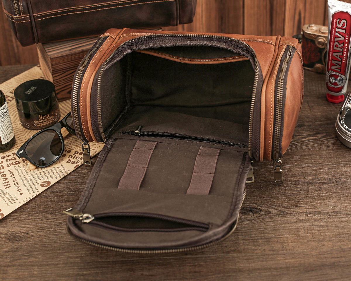Personalized Full-Grain Leather Toiletry Bag