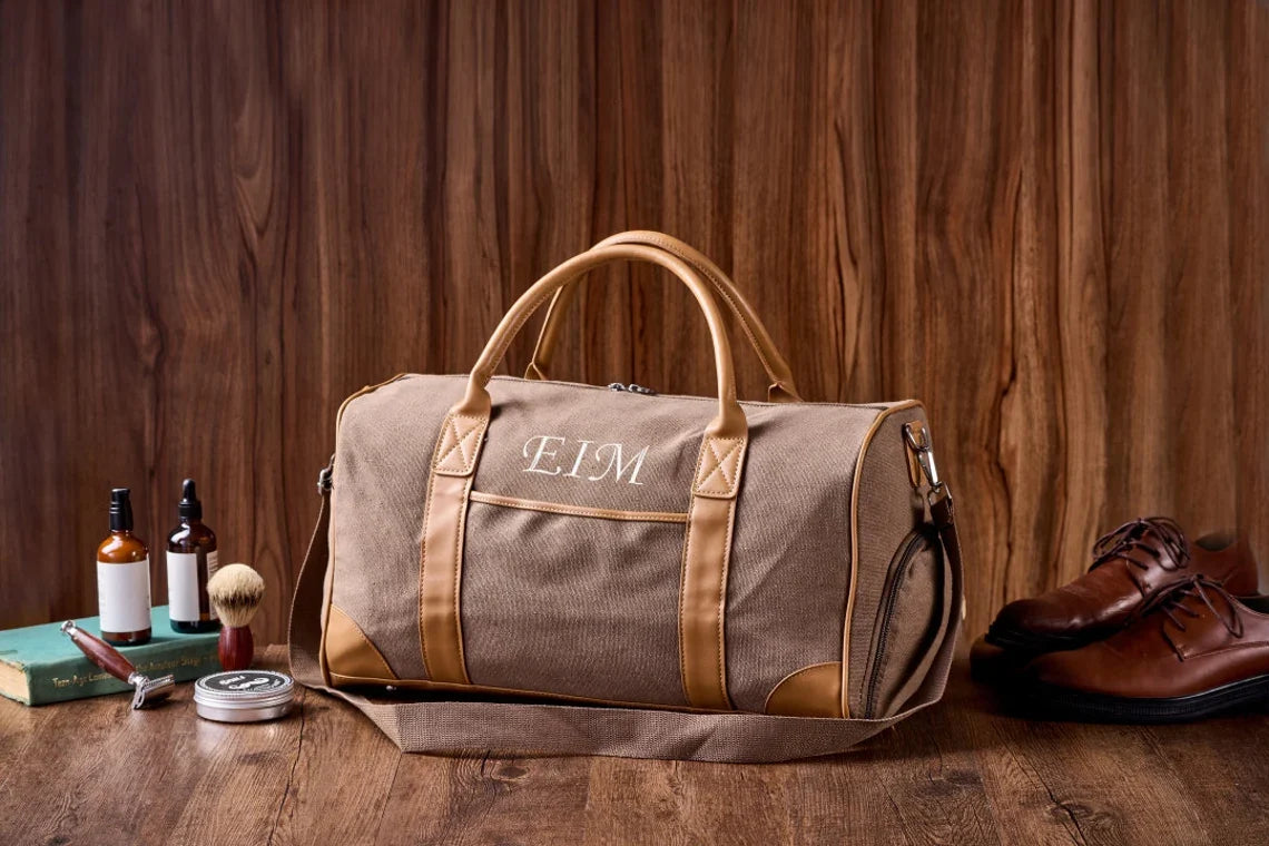 Personalized Canvas Weekender Bag with Shoe Compartment
