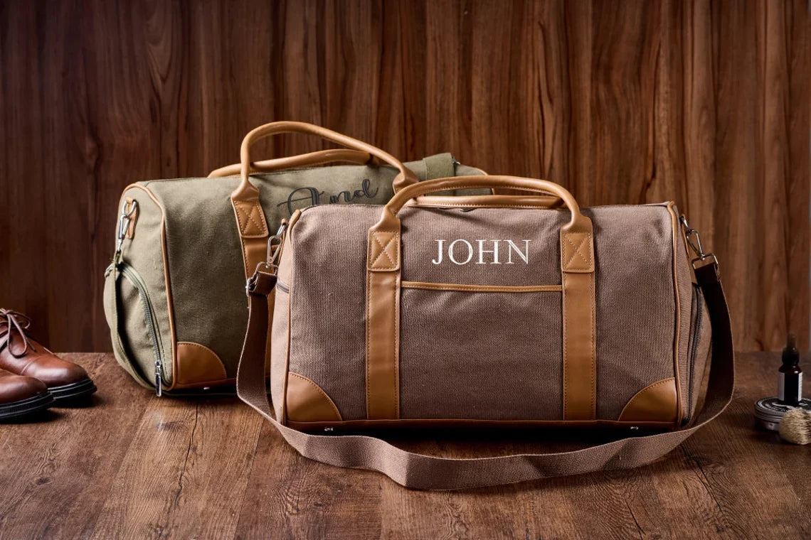 Personalized Canvas Weekender Bag with Shoe Compartment