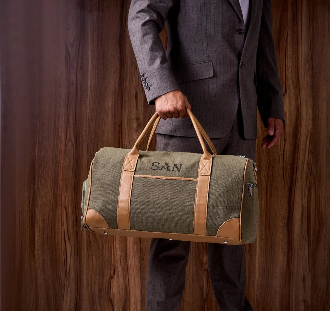 Personalized Canvas Weekender Bag with Shoe Compartment