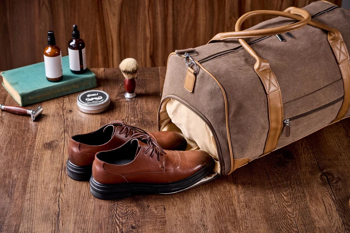 Personalized Canvas Weekender Bag with Shoe Compartment