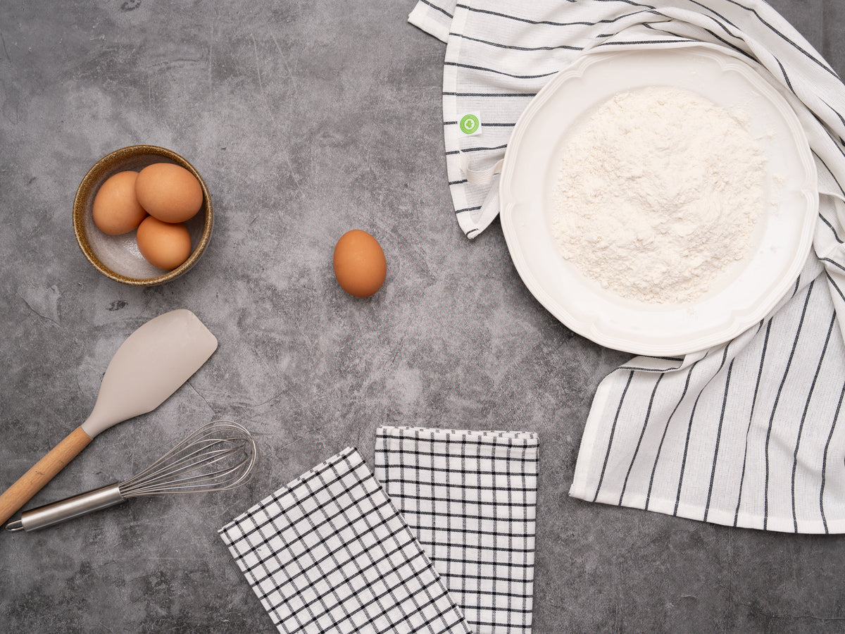 Cotton Stripe & Check Kitchen Towel Set — 6 Pieces