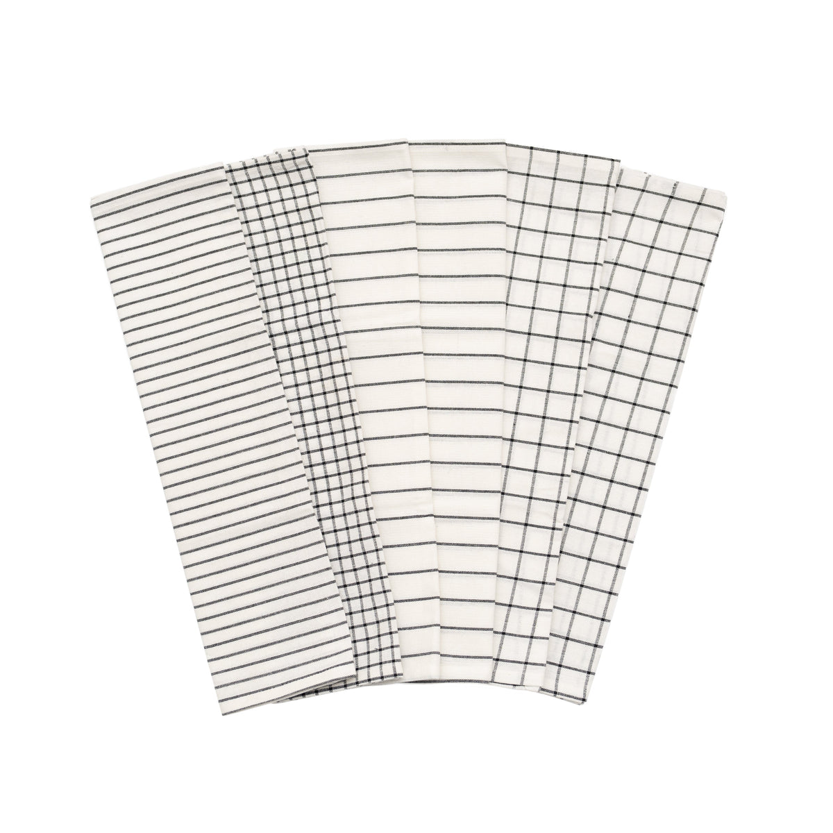Cotton Stripe & Check Kitchen Towel Set — 6 Pieces
