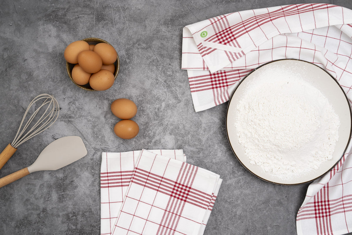 Cotton Windowpane Kitchen Towels — Set of 6