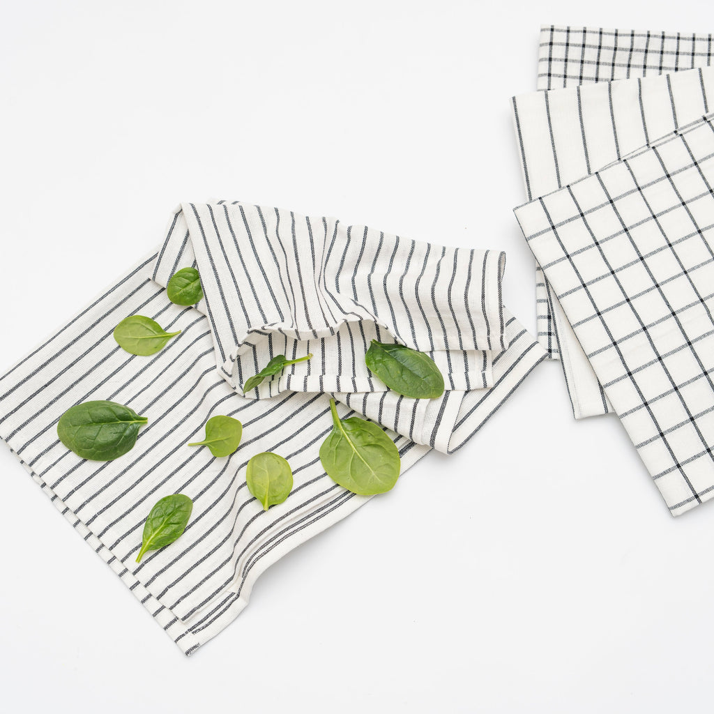 Cotton Stripe & Check Kitchen Towel Set — 6 Pieces