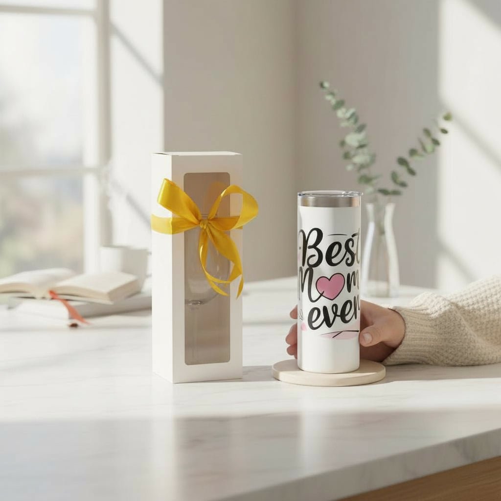 White Best Mom Ever Skinny Tumbler with Straw and Gift Box